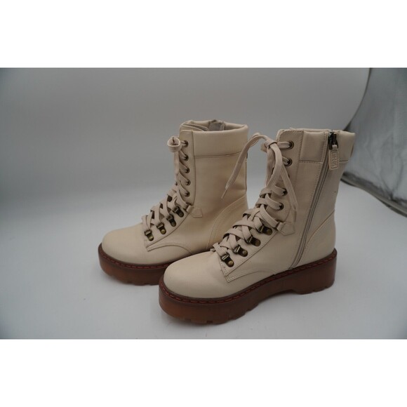 Combat Boots Ivory Sanders Sam Edelman Padded insole lace and zip closure Size 9 - Picture 4 of 10